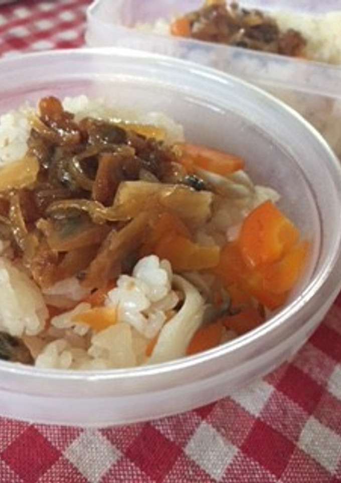 旬のきのこ＆あさり佃煮の炊き込みご飯-レシピのメイン写真