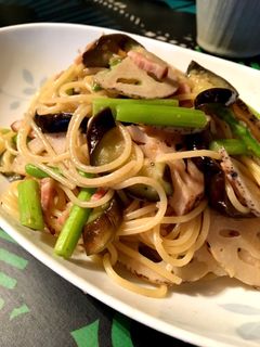 秋野菜とベーコンの和風パスタ-レシピのメイン写真