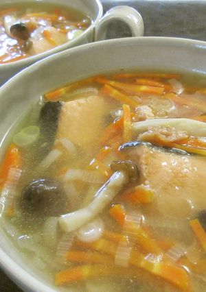 秋鮭と白葱の梅和風スープ-レシピのメイン写真