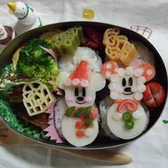 รูปของ ゆきだるまミッキーミニーのキャラ弁