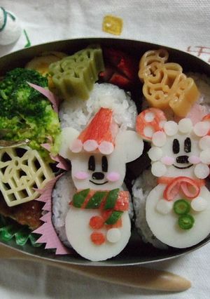 ゆきだるまミッキーミニーのキャラ弁-レシピのメイン写真