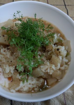 大根の玉子雑炊パクチー乗せ-レシピのメイン写真