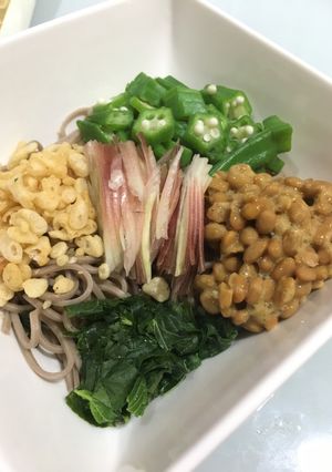 妊婦のモロヘイヤ入ねばねば蕎麦！-レシピのメイン写真