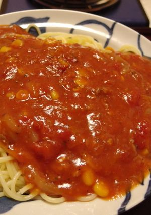 牛丼リメイク!コーントマトスパゲティー-レシピのメイン写真