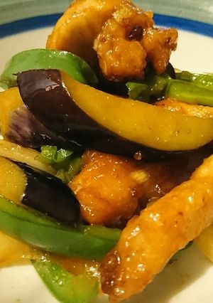 鶏胸肉と茄子ピーマン玉ねぎの辛味噌炒め-レシピのメイン写真