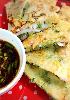 カリッふわっもちもちの豆苗イカチヂミ-レシピのメイン写真