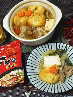中身にワクワク♪巾着辛ラーメン鍋♪-レシピのメイン写真