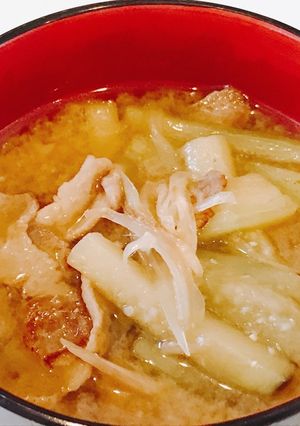 焼きナスとみょうが、豚バラの味噌汁！-レシピのメイン写真