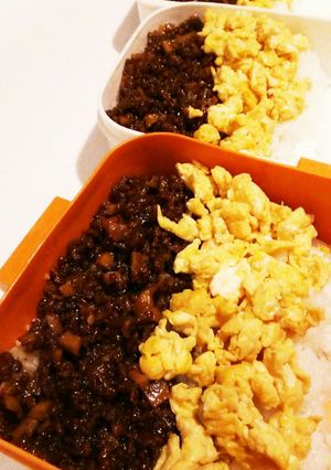 牛ひき肉＆れんこん＆秋ナスのそぼろ弁当♪-レシピのメイン写真