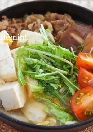 トマトこぶおろしのすきやき肉豆腐鍋-レシピのメイン写真