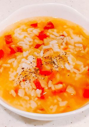 レンジで簡単、ミネストローネスープ朝ご飯-レシピのメイン写真