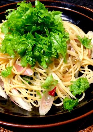 わさび菜と秋みょうがのペペロンチーノ-レシピのメイン写真