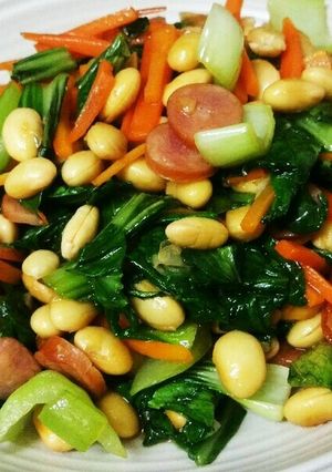 チンゲンサイと大豆の彩り中華炒め-レシピのメイン写真