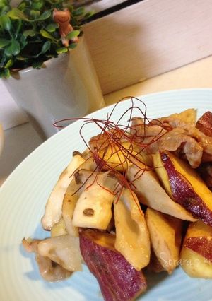 さつまいもと豚肉味噌オイスターソース炒め-レシピのメイン写真
