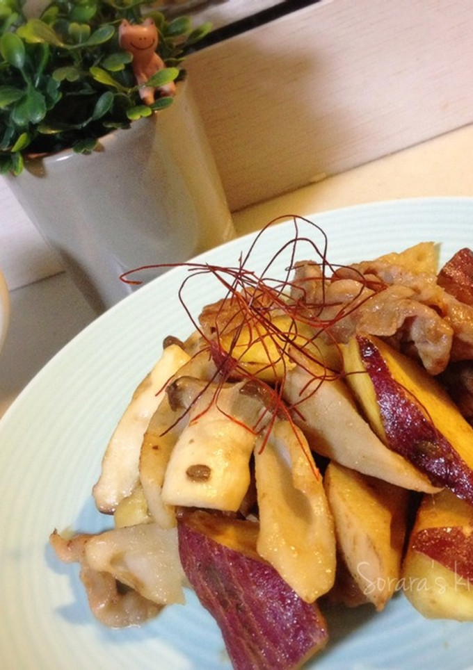 さつまいもと豚肉味噌オイスターソース炒め-レシピのメイン写真