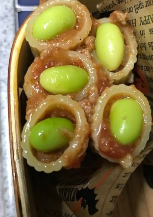 リガトーニのミートソース枝豆載せ-レシピのメイン写真