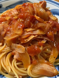 男飯 手抜き簡単 ベーコントマトパスタ-レシピのメイン写真