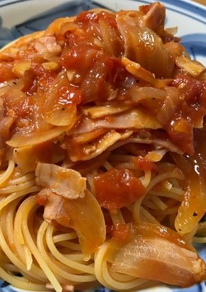 男飯 手抜き簡単 ベーコントマトパスタ-レシピのメイン写真
