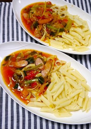 簡単！かぼちゃ野菜スープのあんかけペンネ-レシピのメイン写真