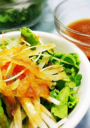 野菜に絡む柿と玉葱のドロドロドレッシング-レシピのメイン写真