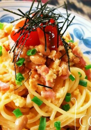 簡単！卵＆納豆＆ベーコンのペペロンチーノ-レシピのメイン写真
