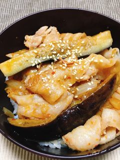 ナスと豚バラ肉のピリ辛丼-レシピのメイン写真
