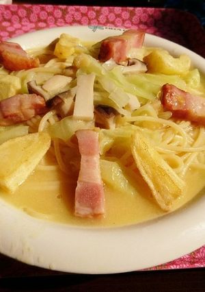 コーンスープでベーコンじゃがパスタ-レシピのメイン写真