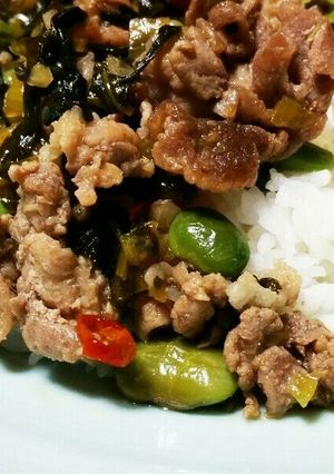 枝豆、高菜漬け、ひき肉のっけご飯♪激ウマ-レシピのメイン写真
