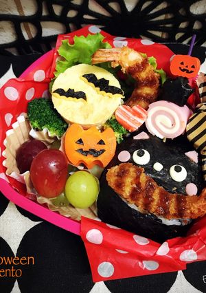 エビフリャーくわえたドラ猫ハロウィン弁当-レシピのメイン写真