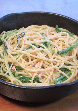 たらこと水菜と白ねぎのバター醤油パスタ-レシピのメイン写真