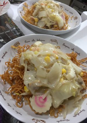 インスタントの豚骨ラーメンで簡単皿うどん-レシピのメイン写真