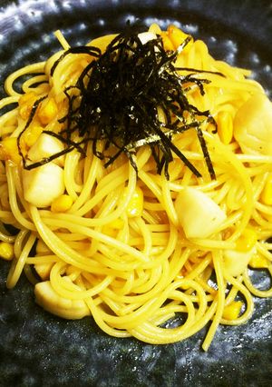ホタテ貝柱とコーンDEバター醤油パスタ♪-レシピのメイン写真