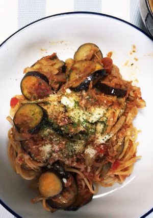 ツナとナスのトマトソースパスタ-レシピのメイン写真