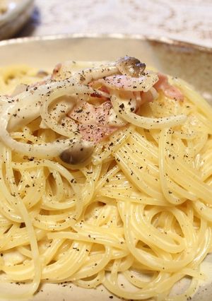 塩が決め手！キノコのカルボナーラ-レシピのメイン写真