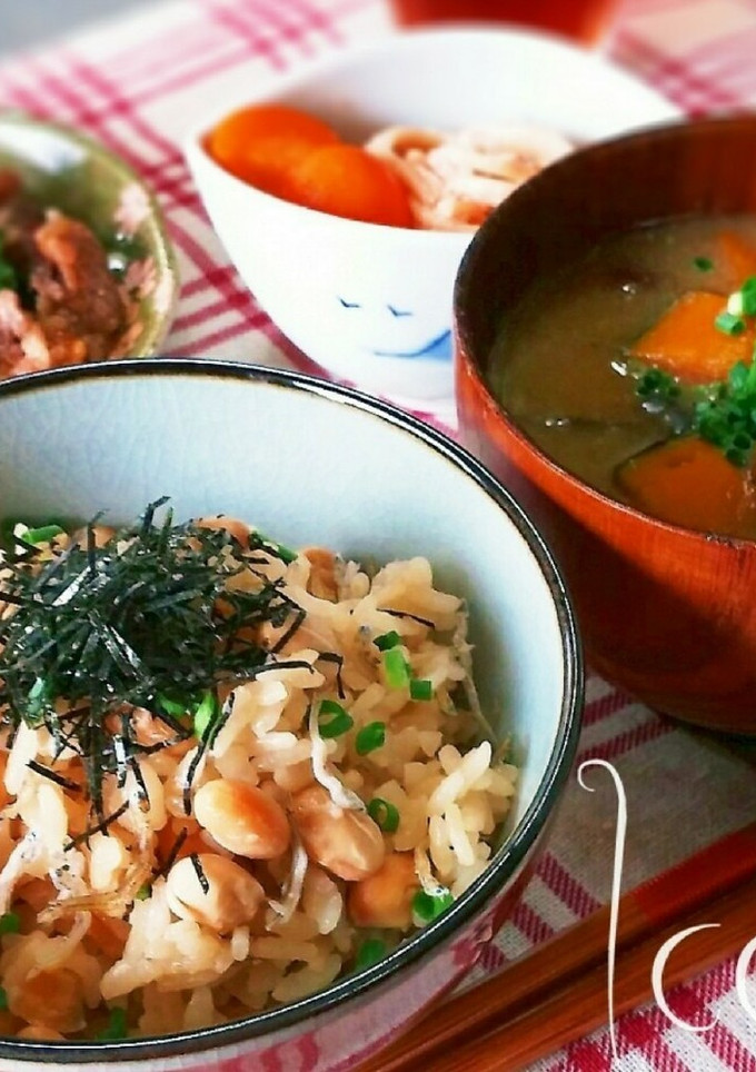 水煮大豆とちりめんじゃこの炊き込みごはん-レシピのメイン写真