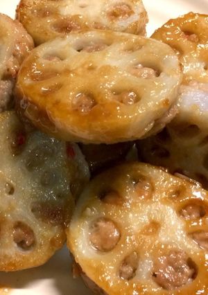 レンコンのひき肉のはさみ焼き-レシピのメイン写真