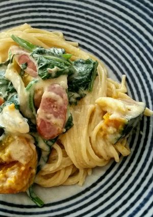 簡単！かぼちゃとほうれん草クリームパスタ-レシピのメイン写真