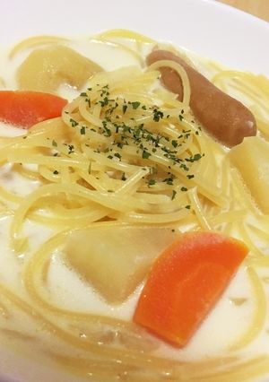 ポトフをリメイク！！簡単スープパスタ！-レシピのメイン写真