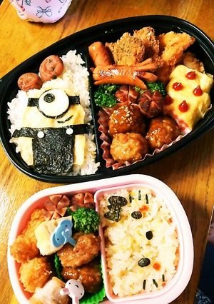 今日のキャラ弁9月(ミニオンズ&キティ)-レシピのメイン写真