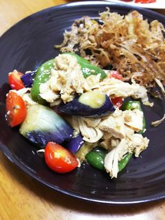ナスとピーマン揚げマリネ炊飯器蒸し鶏と-レシピのメイン写真