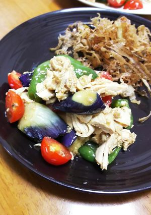 ナスとピーマン揚げマリネ炊飯器蒸し鶏と-レシピのメイン写真