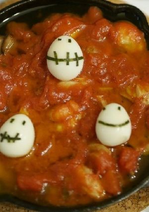 ハロウィンに血の池トマトアヒージョ-レシピのメイン写真