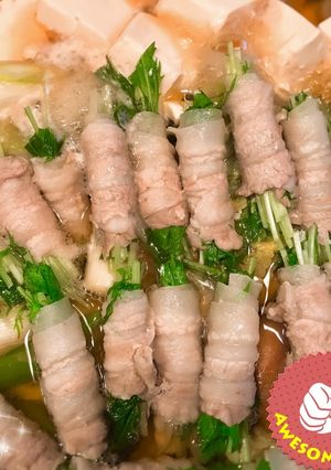 ミズナの豚肉巻き鍋-レシピのメイン写真