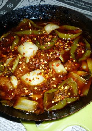 鉄パンで鶏皮＋野菜たっぷりの甘辛炒め-レシピのメイン写真