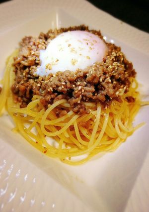 簡単で美味しいし!温たま乗せ和風パスタ-レシピのメイン写真