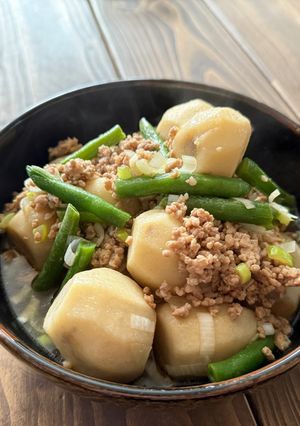 里芋のそぼろ煮、ネギとインゲン入り-レシピのメイン写真