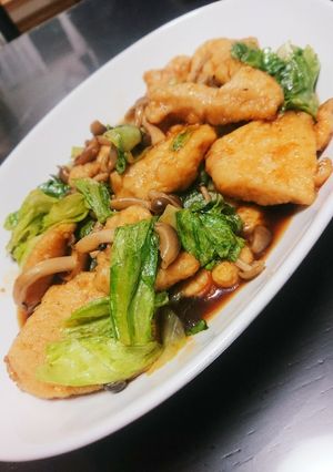 鶏むねとレタスとしめじの照り焼き-レシピのメイン写真