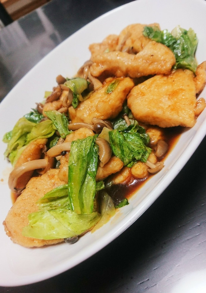 鶏むねとレタスとしめじの照り焼き-レシピのメイン写真