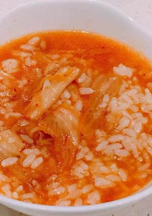 レンジで簡単、ちょい辛キムチスープごはん-レシピのメイン写真