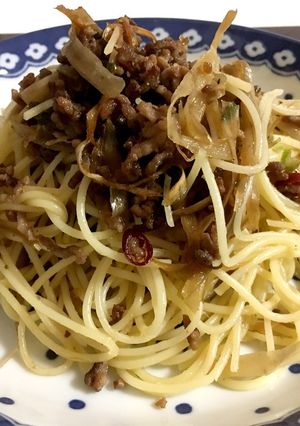 合挽肉とごぼうのパスタ-レシピのメイン写真